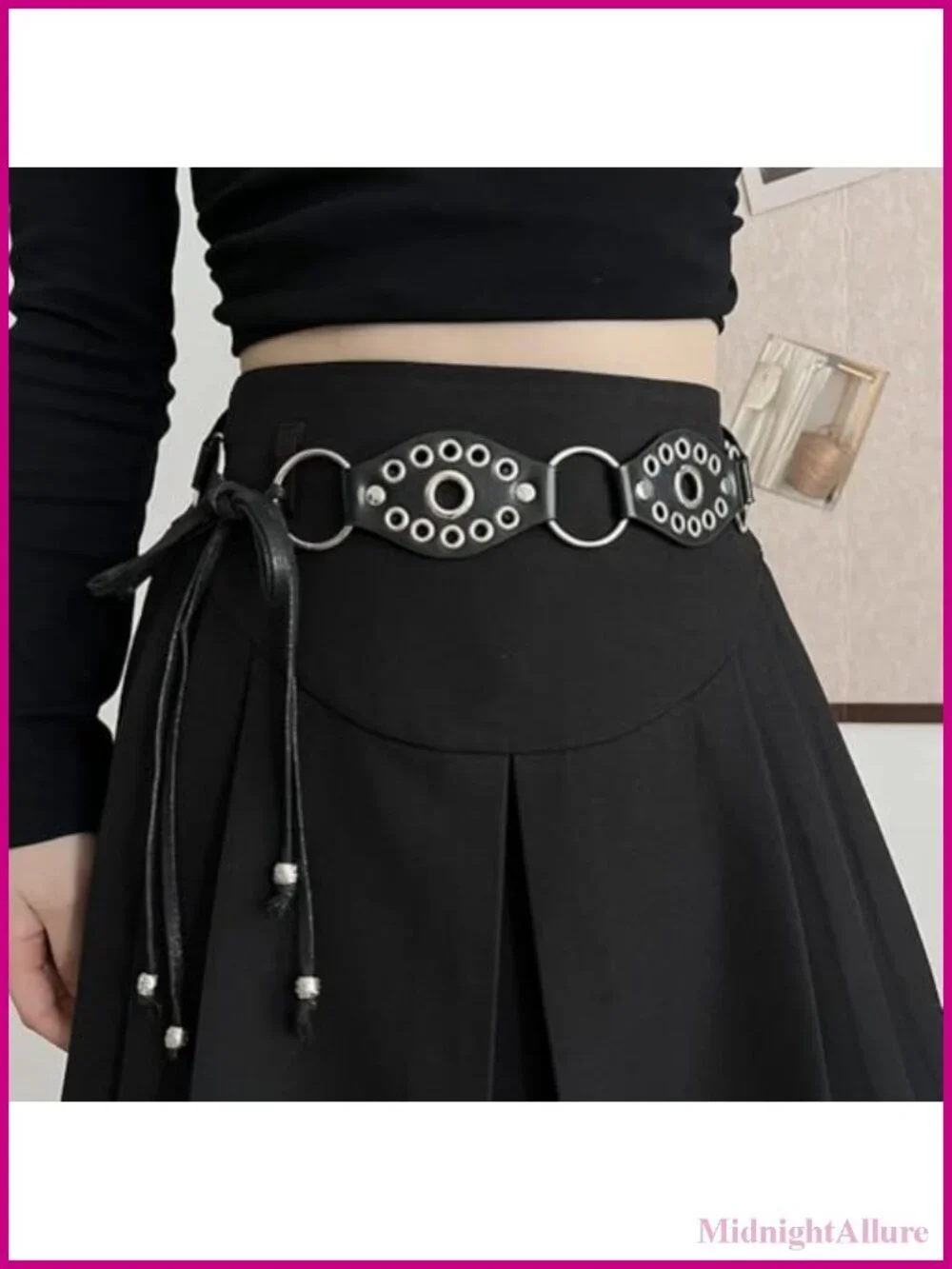 PU Leather Knotted Waist Belt Punk Rivet Ring for Dresses